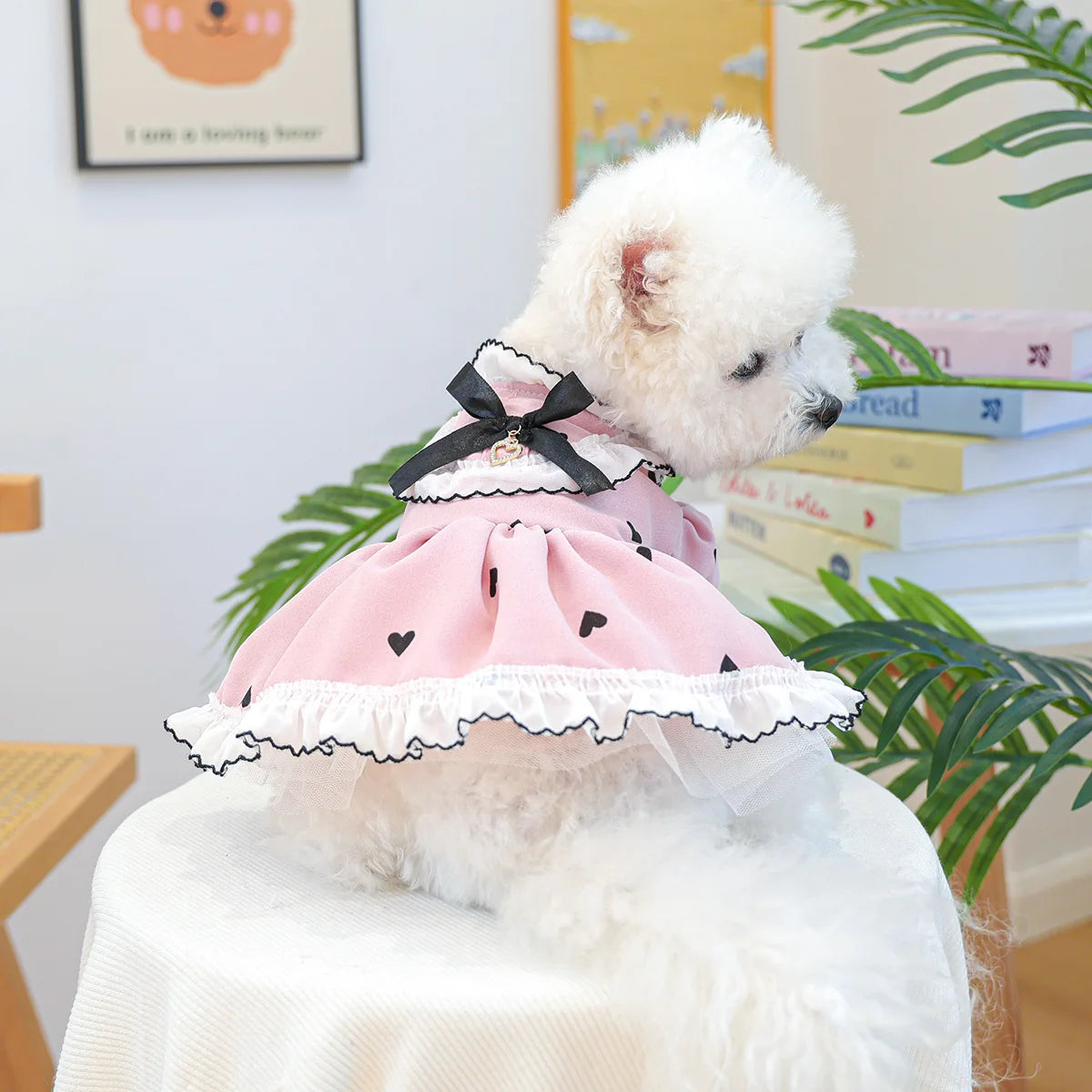 Cute Lace Dog Love Dress Summer Spring Pink Pet Jacket With Skirt Outfit Puppy Animal Cat Clothing Apparel Pomeranian Shih Tzu
