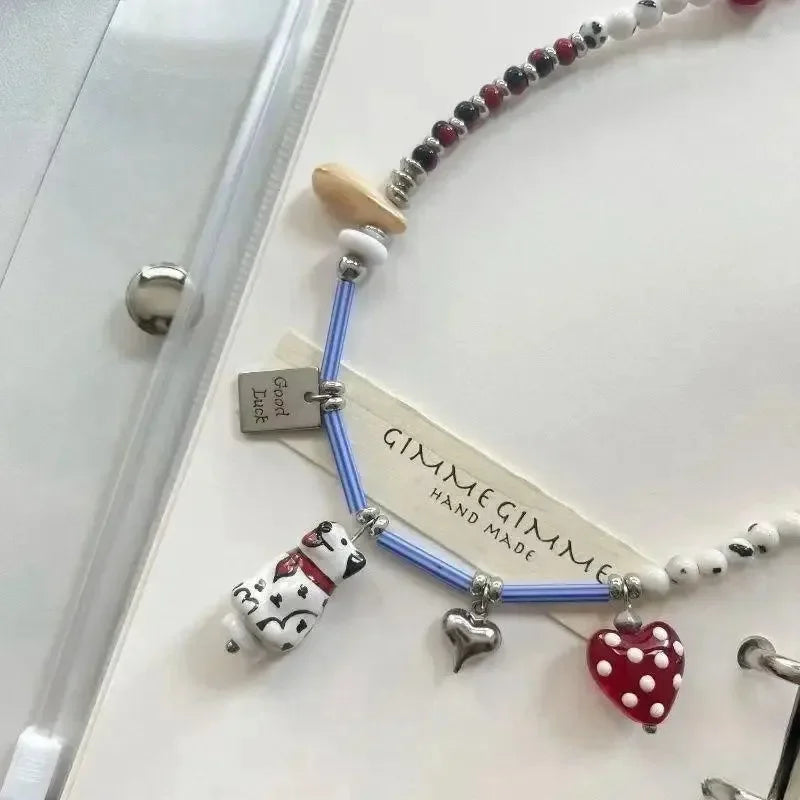 Black and White Beaded Dalmatian Puppy Cute Personalized 2025 Pendant Necklace for Women Girl Fashion Lovely Gift Jewelry