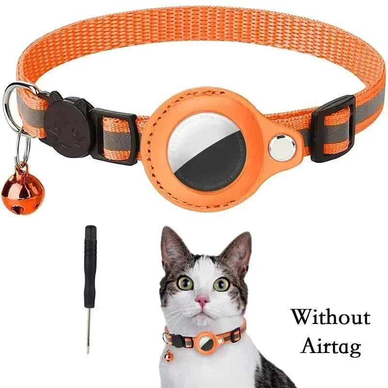 Anti-Lost Cat Collar for Airtag GPS Tracker Protective Case With Bell Reflective Cats Necklace Kitten Accesories Pet Products - Play Paws Toys