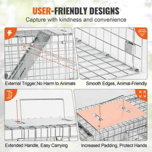 SucceBuy Live Animal Cage Trap Humane Cat Rodent Control Folding with Handle for Stray Cat Rabbits Squirrels Raccoons Groundhogs - Play Paws Toys