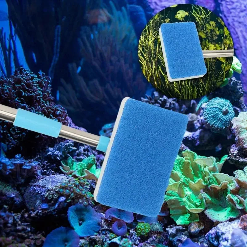 55-95cm Telescopic Handle 180° Adjust Cleaner Scrubber Aquarium Fish Tank Glass Window Algae Double-Sided Sponge Cleaning Brush
