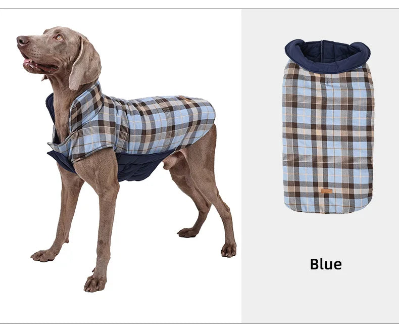 Reversible Dog Jacket Winter Dog Clothes Waterproof Checked Soft Quilted Coat for Small Large Dogs Warm Pet Vest French Bulldog