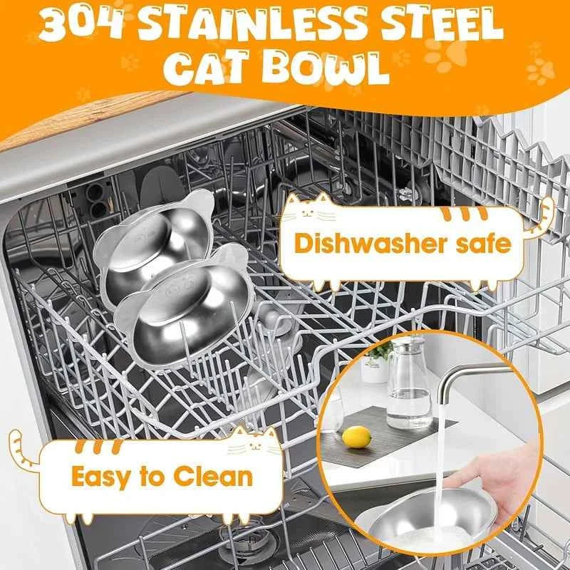 Cat Bowls Tilted Neck Guard Cat Food Bowl Indoor Stainless Steel Shatter Resistant Elevated 15° Pet Bowl For Kitten Puppy
