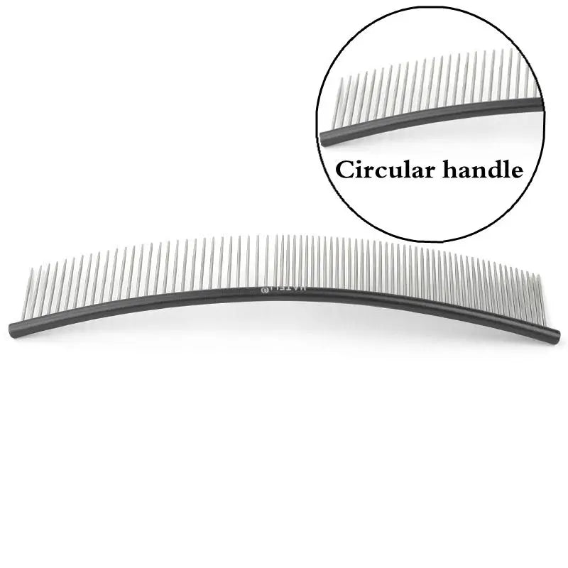 19cm Pet Curved Comb Stainless Combs Professional Pet Grooming Comb Dense Sparse Teeth Dog Cat Cleaning Brush Open Knot Combmb