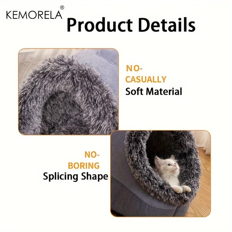 KEMORELA Striped Long-Haired Portable Bed And Comfortable Cat Bed Plush And Safe Indoor Pet HouseSuitable For Cats And Dogs - Play Paws Toys