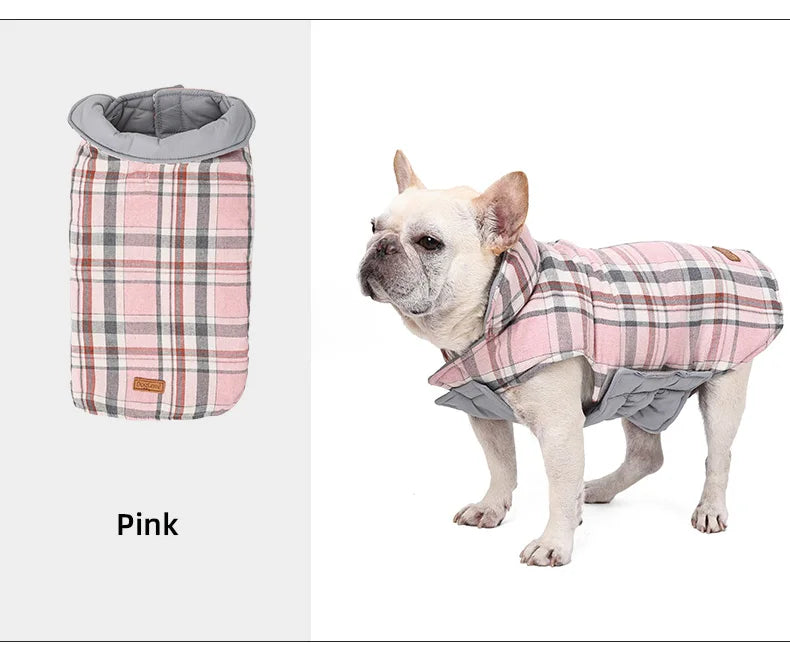 Reversible Dog Jacket Winter Dog Clothes Waterproof Checked Soft Quilted Coat for Small Large Dogs Warm Pet Vest French Bulldog