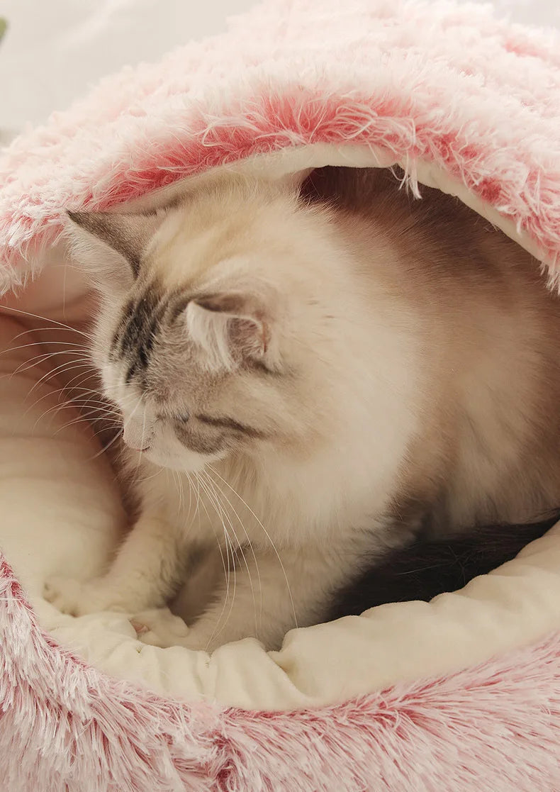 Autumn and Winter soft plush pet bed and pet bed Winter warm and cold plush comforter nest Shell cat nest semi-enclosed cat nest - Play Paws Toys