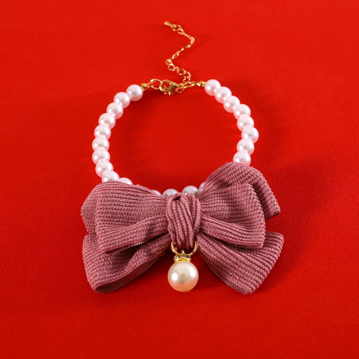 Pet Pearl Diamond Bow Necklace Princess Style Bow Tie Pendant Birthday Cat Puppy Collar