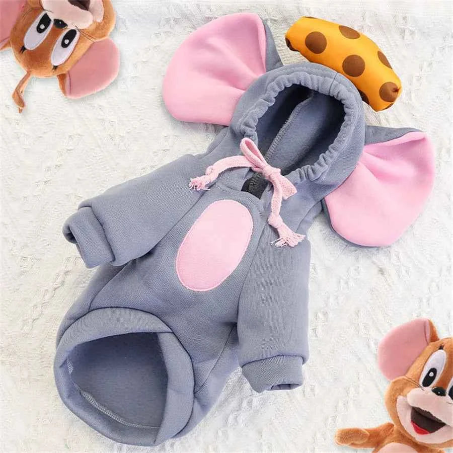 Pet Cosplay Costume Mouse Thicken Funny Pet Dog Clothes Winter Warm Dog Clothing Hoodies Sweatshirt For Small Medium Dogs And Cu