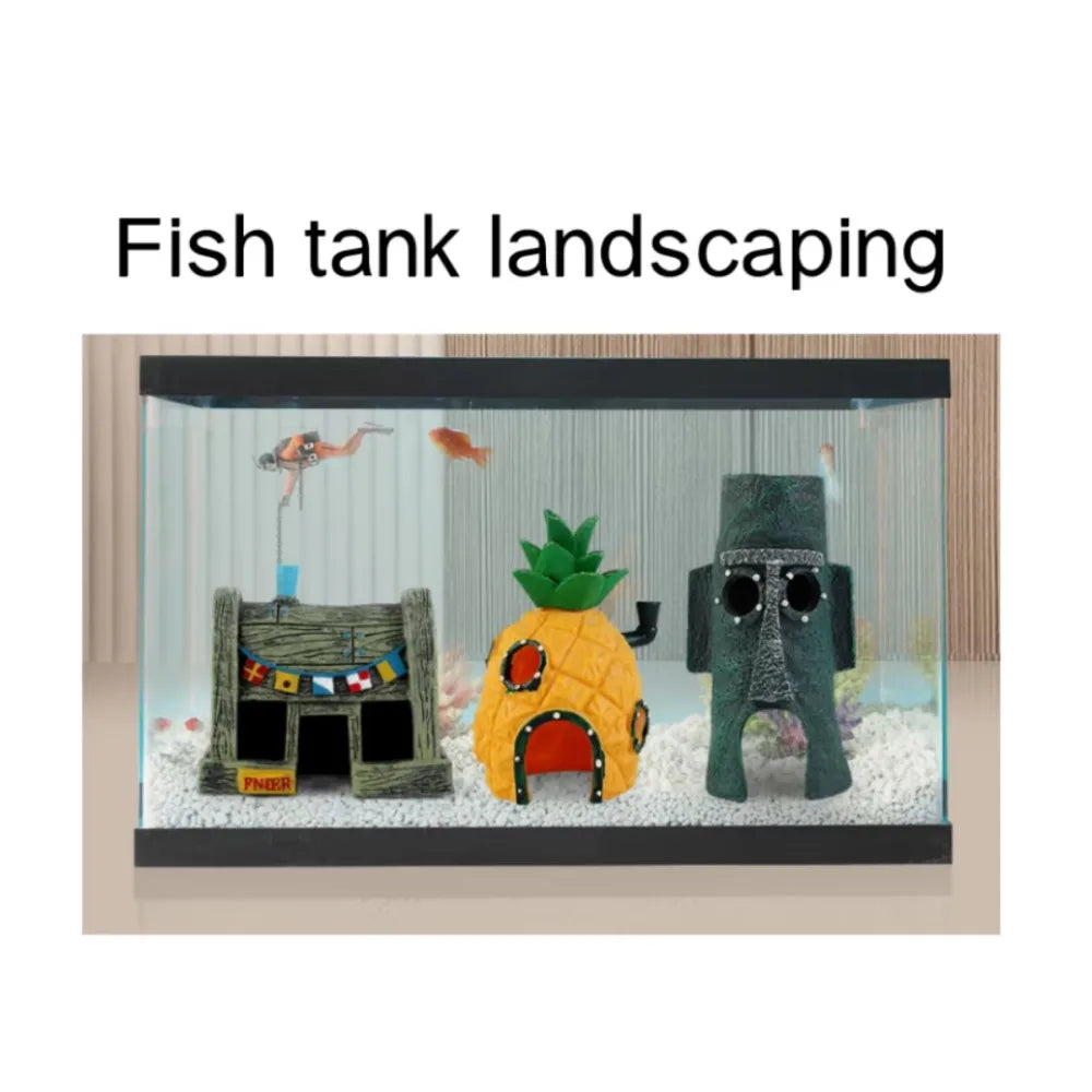Cute Aquarium Resin Decoration Castle Pineapple Dining Room Dodge House Aquarium Small Ornament Fish Tank Accessories Decoration