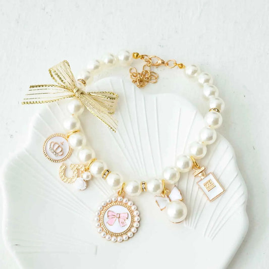 Pet Bow Pearl Collar Cat Jewelry Pendant Princess Necklace Dog Sweet Decorations Puppy Rhinestone Collar Chihuahua Accesorios