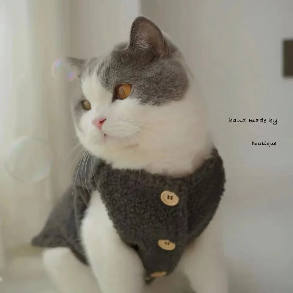 Cat clothes, warm lamb wool vest, autumn and winter teddy pomeranian pet winter clothes, cute korean clothes - Play Paws Toys