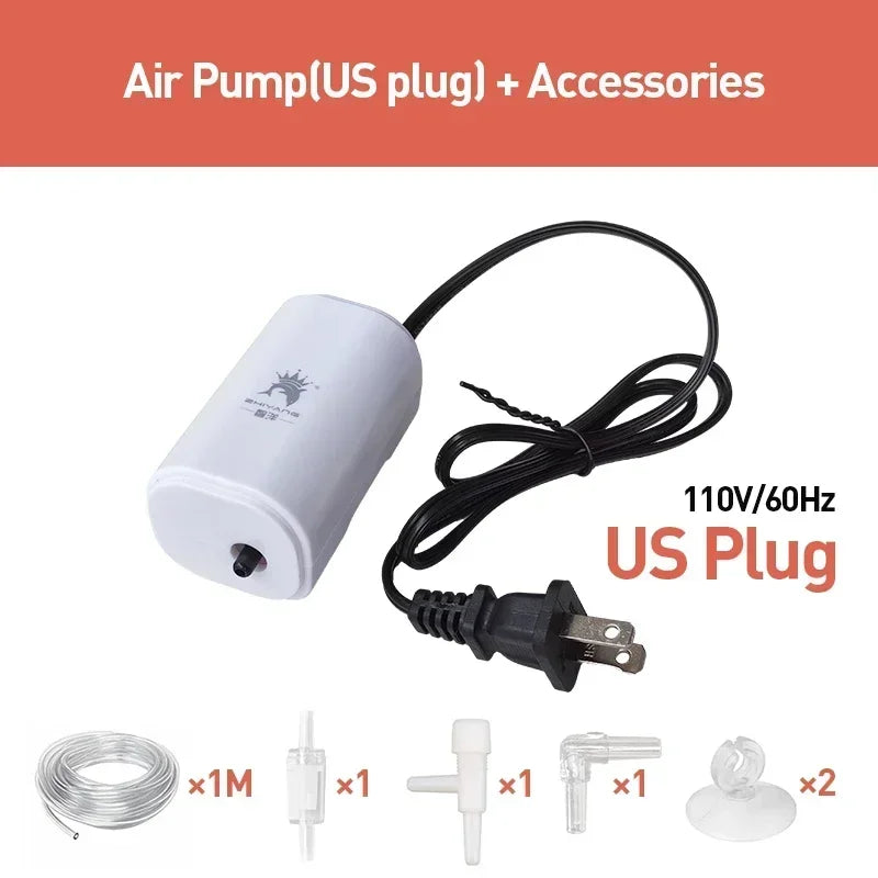 3W Silent Aquarium Air Pump Ultra Silent Fish Tank Air Compressor 220V-240V 110V Bubble Pump for Aquarium Oxygenation