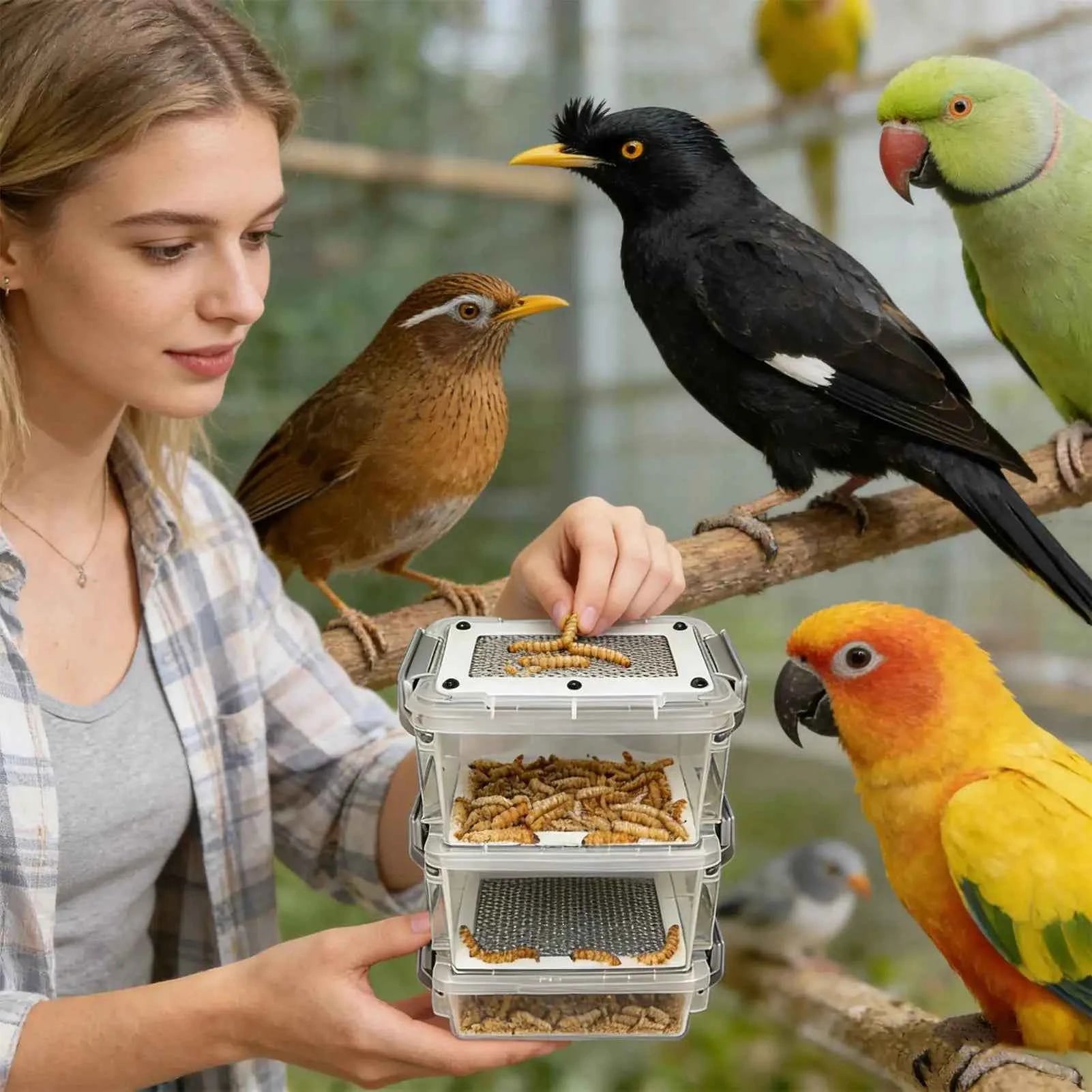 Mealworm Breeding Kit 3-Layer Silkworm Feeder Bin Corn Worm Breeder Box for Pet Parents Animal Lovers Keepers Breeders Hobbyists