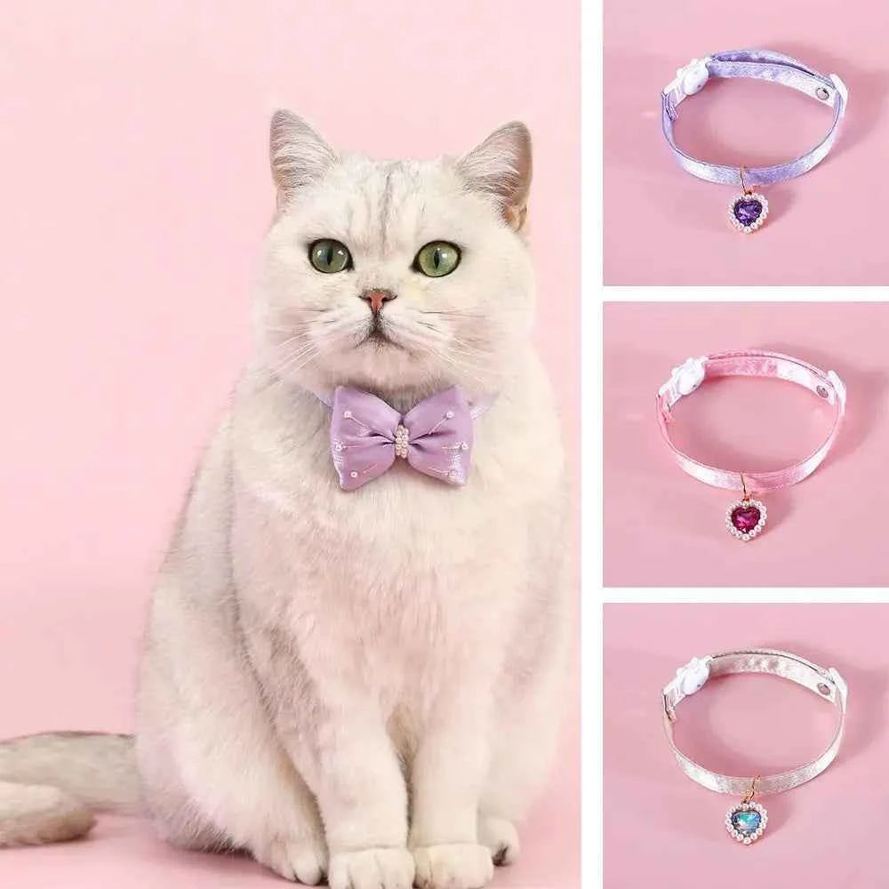 High Quality Heart Pendant Pet Collar Bowknot Durable Pet Supplies Adjustable Solid Color Cats Bow Tie Pets Accessories