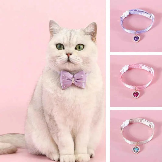 High Quality Heart Pendant Pet Collar Bowknot Durable Pet Supplies Adjustable Solid Color Cats Bow Tie Pets Accessories