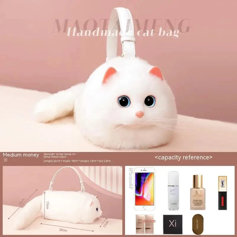 One Shoulder Bag Female Design Small Man Messenger Bag Versatile Hand Made Autumn and Winter Plush Cute Cat Bag - Play Paws Toys