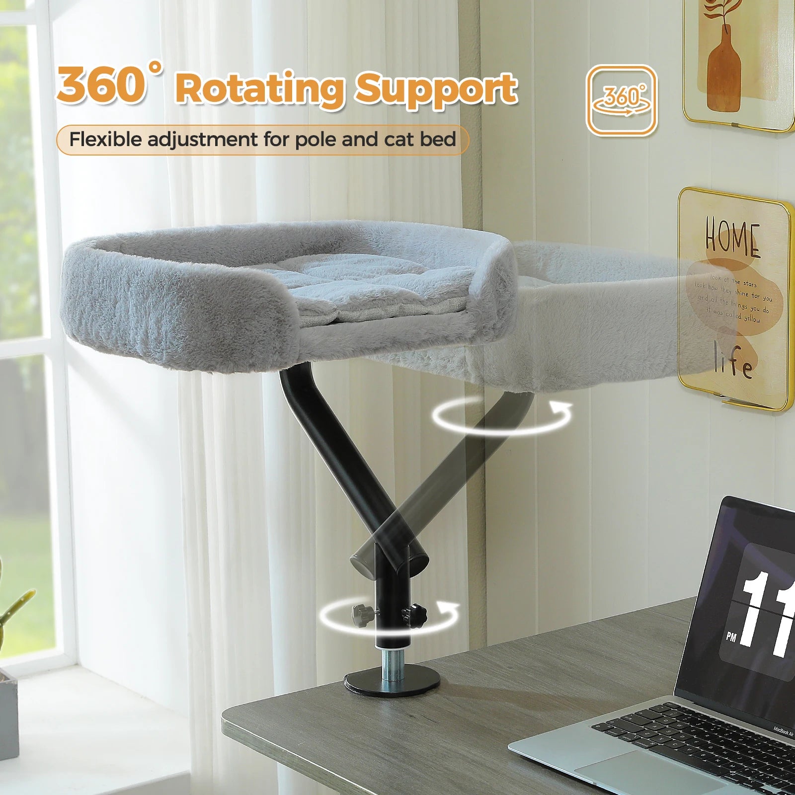 Cat Desk Bed, 360° Rotatable Cat Bed Stand for Indoor Cats, Adjustable Cat Basket, Cats Hammock for Table, Soft Cat Bed for Desk - Play Paws Toys