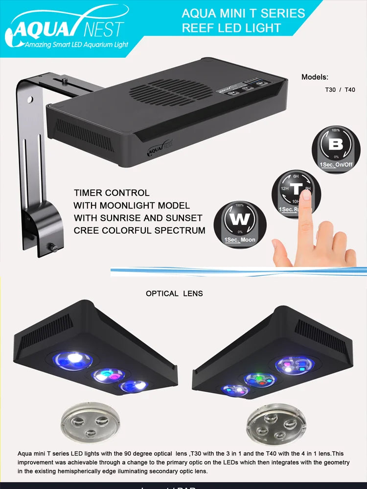 AQUANEST LED Aquarium Light T30/40/60 CREE Full Spectrum Intelligent Temperature Marine SPS LPS for Coral Reef Fish Tank