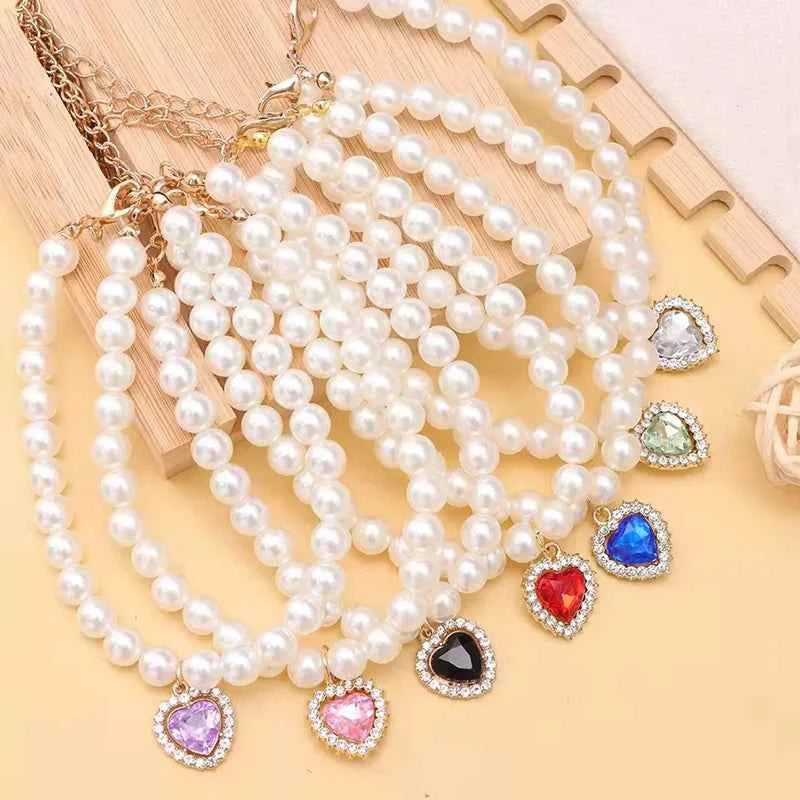 Adjustable Bling Neck Ornament Pearl Necklace Fashion Princess Accessory For Cat Kitten Small Dog Chihuahua Pet Supplies