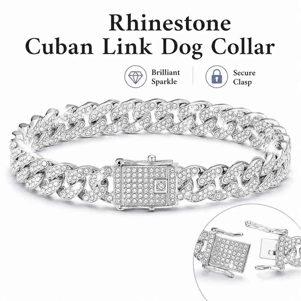 Shiny Rhinestone Cuban Chain Dog Pet Necklace Fashionable and Durable