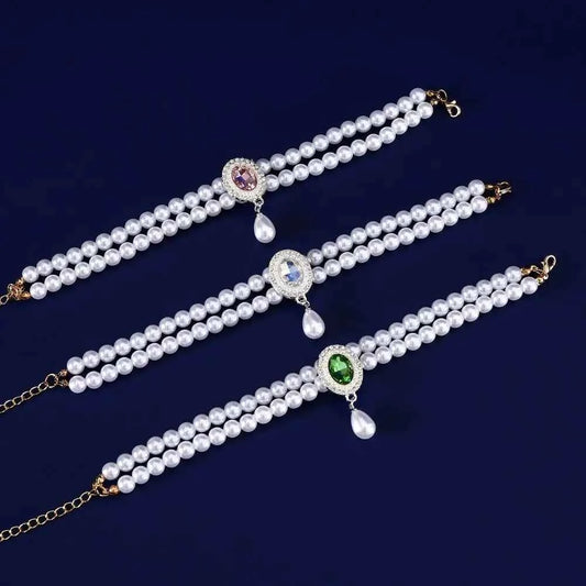 Pet Accessories Double Layer Pearl Pet Necklace Sweet Flower Pendant Cat Neck Chain Adjustable Pet Pearl Collar Photograph