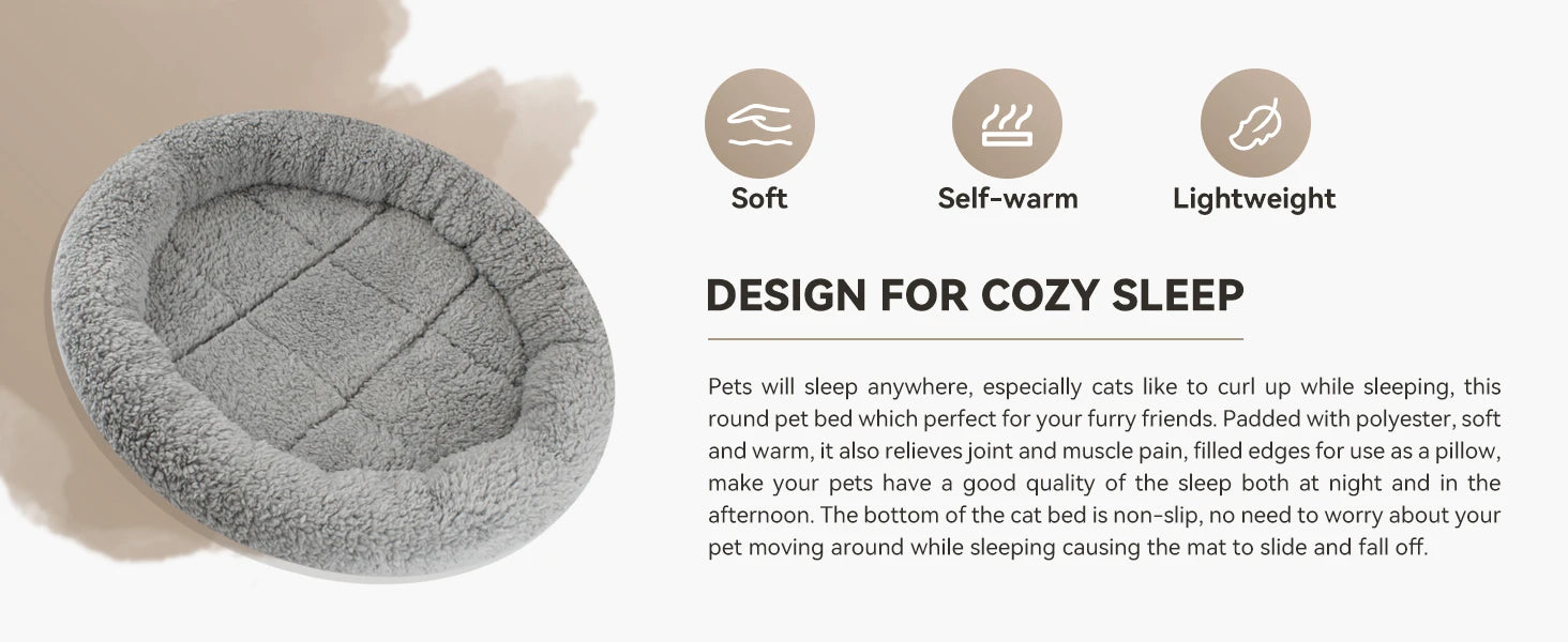 ATUBAN Cat Bed for Indoor Cats, Round Cat Bed for Curl Sleep Basic Pet Mat Wahable Bed for Small Puppy Cats Rabbit, Medium - Play Paws Toys