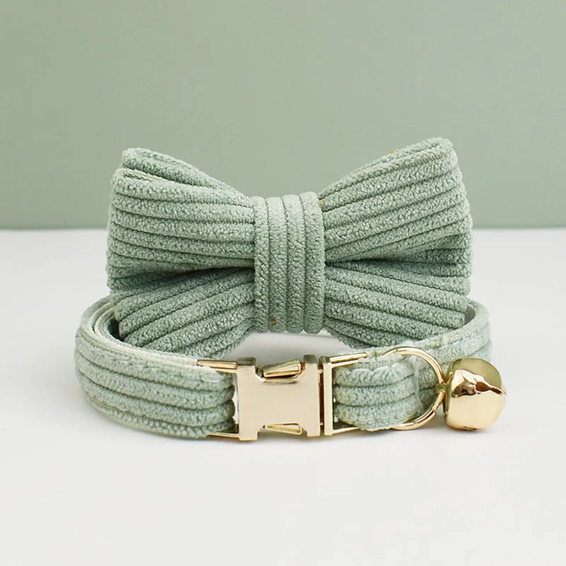 Corduroy Cat Collar with Name Plate Bell Bow Tie Personalized Custom Engraved Cat Collars for Cats