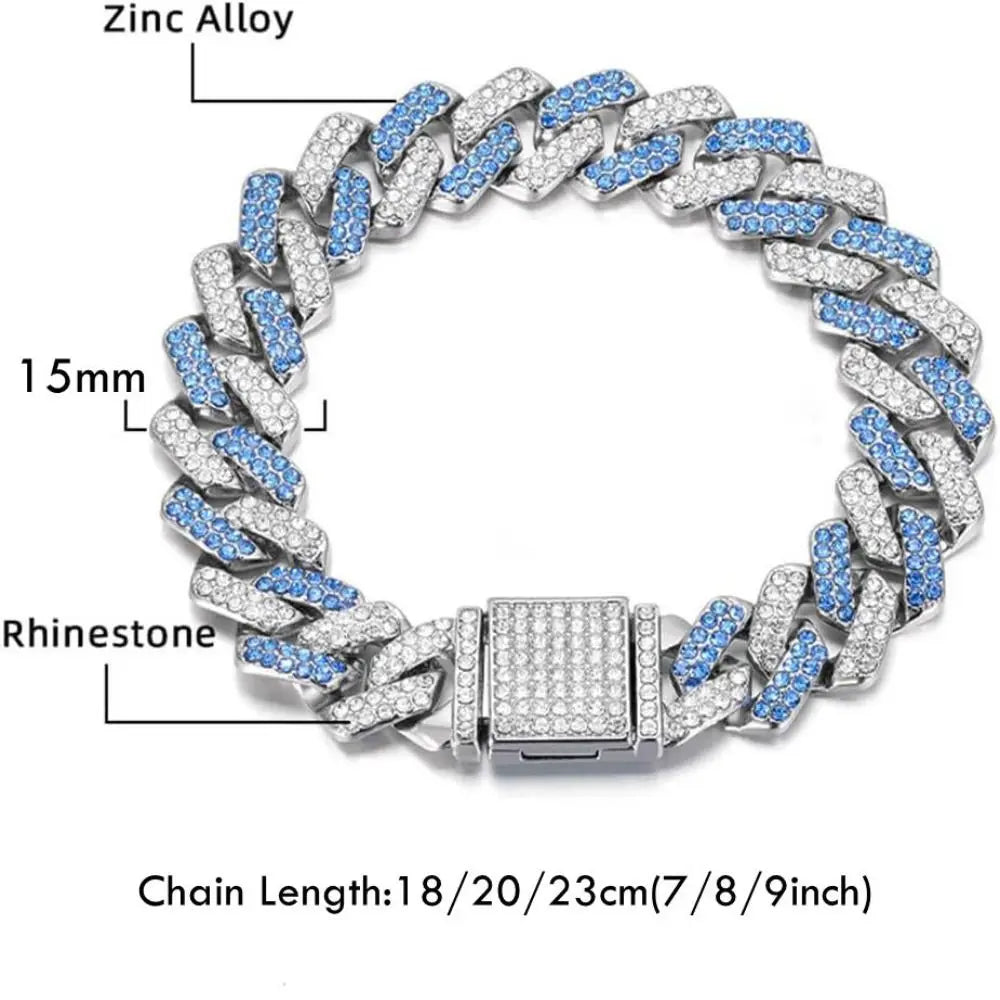 Creative Gift Link Chain Dog Diamond Chain Collar Inlaid Rhinestone Hip Hop Link Chain Necklace Bling 15mm Pet Crystal Necklace