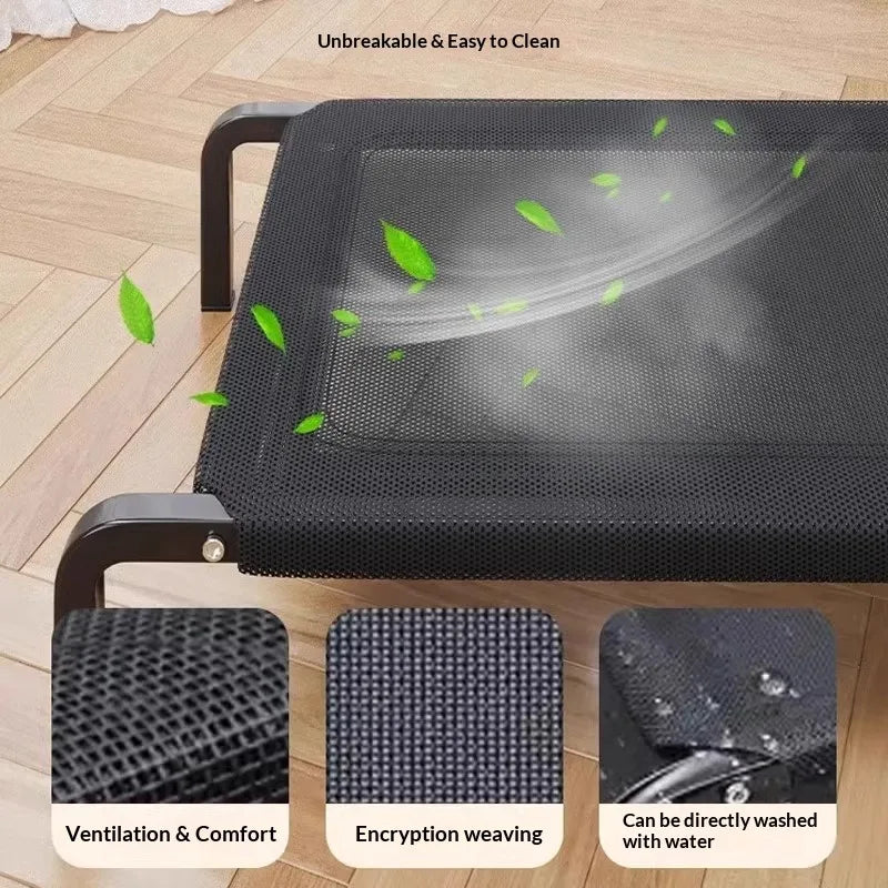 Off-ground Elevated Dog Lounge Bed Breathable Quick-dry Mesh Surface Stable Curved Metal Legs Anti-collapse Cooling Raised Pet Cot Living Room Balcony Moisture-proof Napping Bed For Large Breed Dogs dog beds