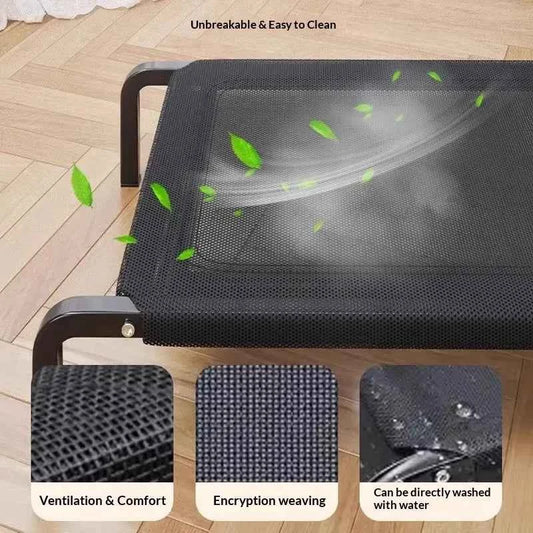 Off-ground Elevated Dog Lounge Bed Breathable Quick-dry Mesh Surface Stable Curved Metal Legs Anti-collapse Cooling Raised Pet Cot Living Room Balcony Moisture-proof Napping Bed For Large Breed Dogs dog beds