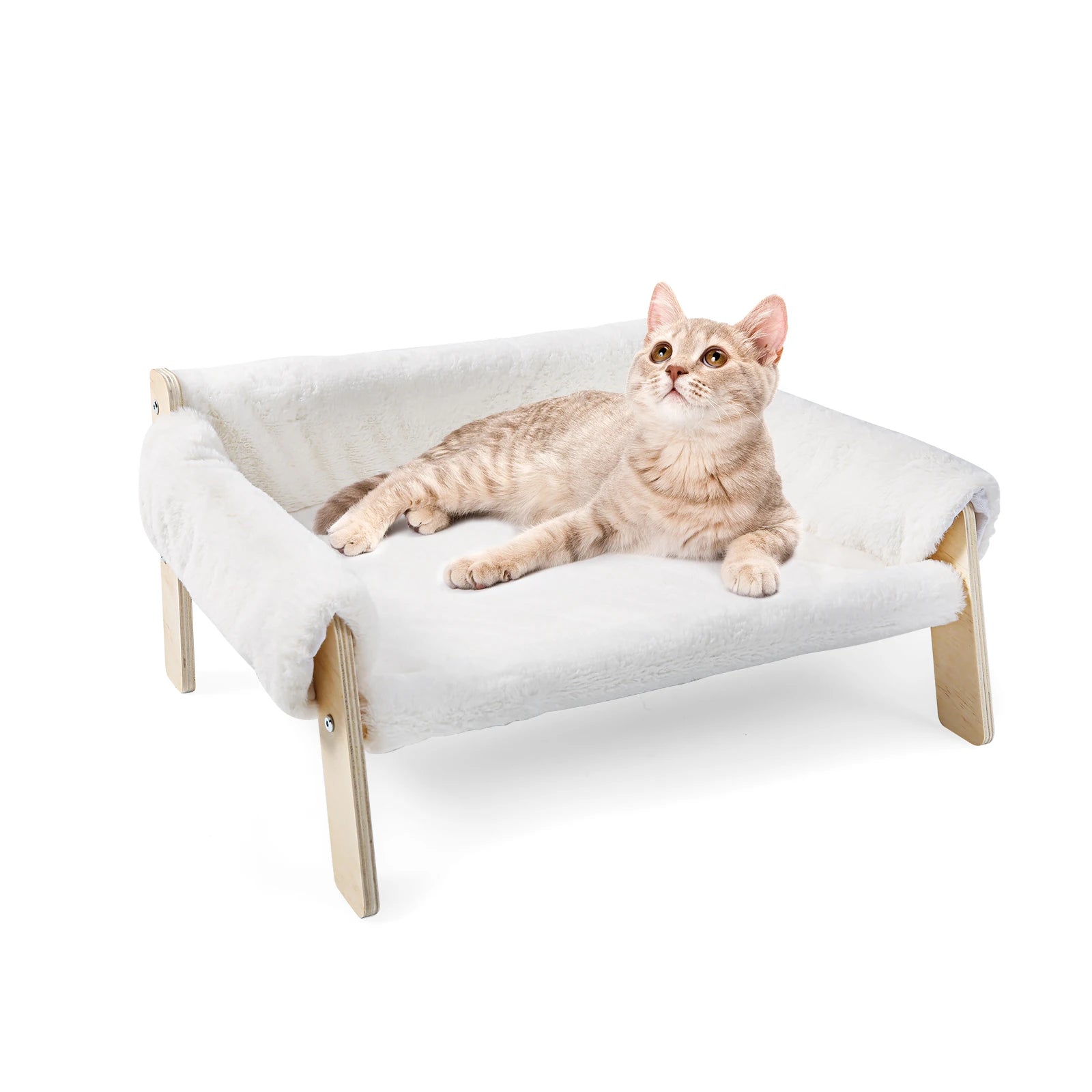 Large Cat Bed Sturdy Wooden Leg Raised Plush Cat Sofa Bed Kitten Bed for Indoor Cats - Soft Cat Couch - Play Paws Toys