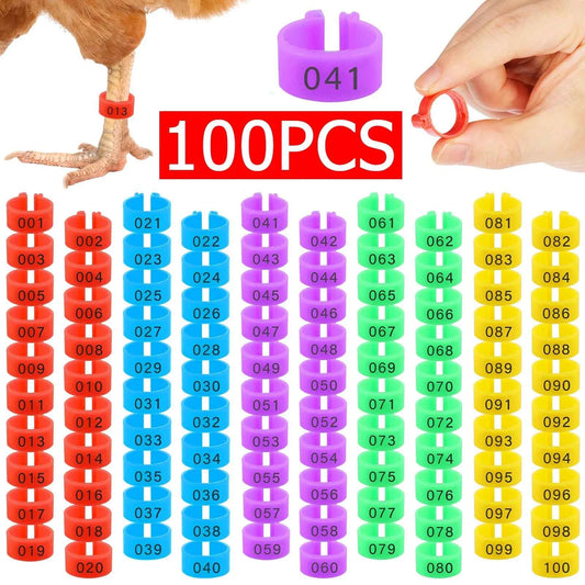 100pcs Chicken Leg Ring Colorful Plastic Band Foot Ring Bird Identification Numbered Poultry Leg Tags Buckle for Duck Goose