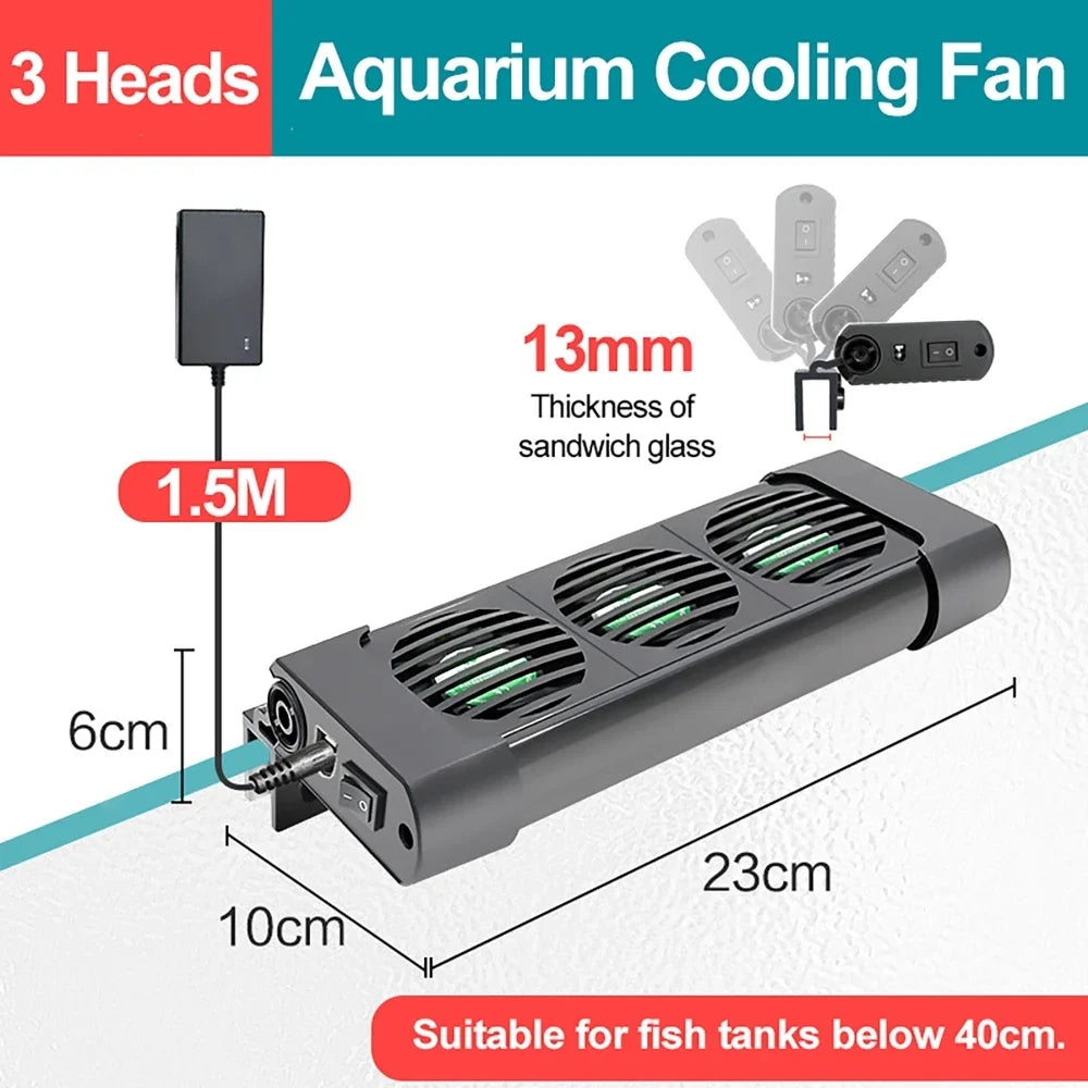 Aquarium Fish Tank Cooling Fan 220V 135°Rotation Automatic Temperature Control Heat Dissipation Cooling Fan 2/3/4/5/6 Head