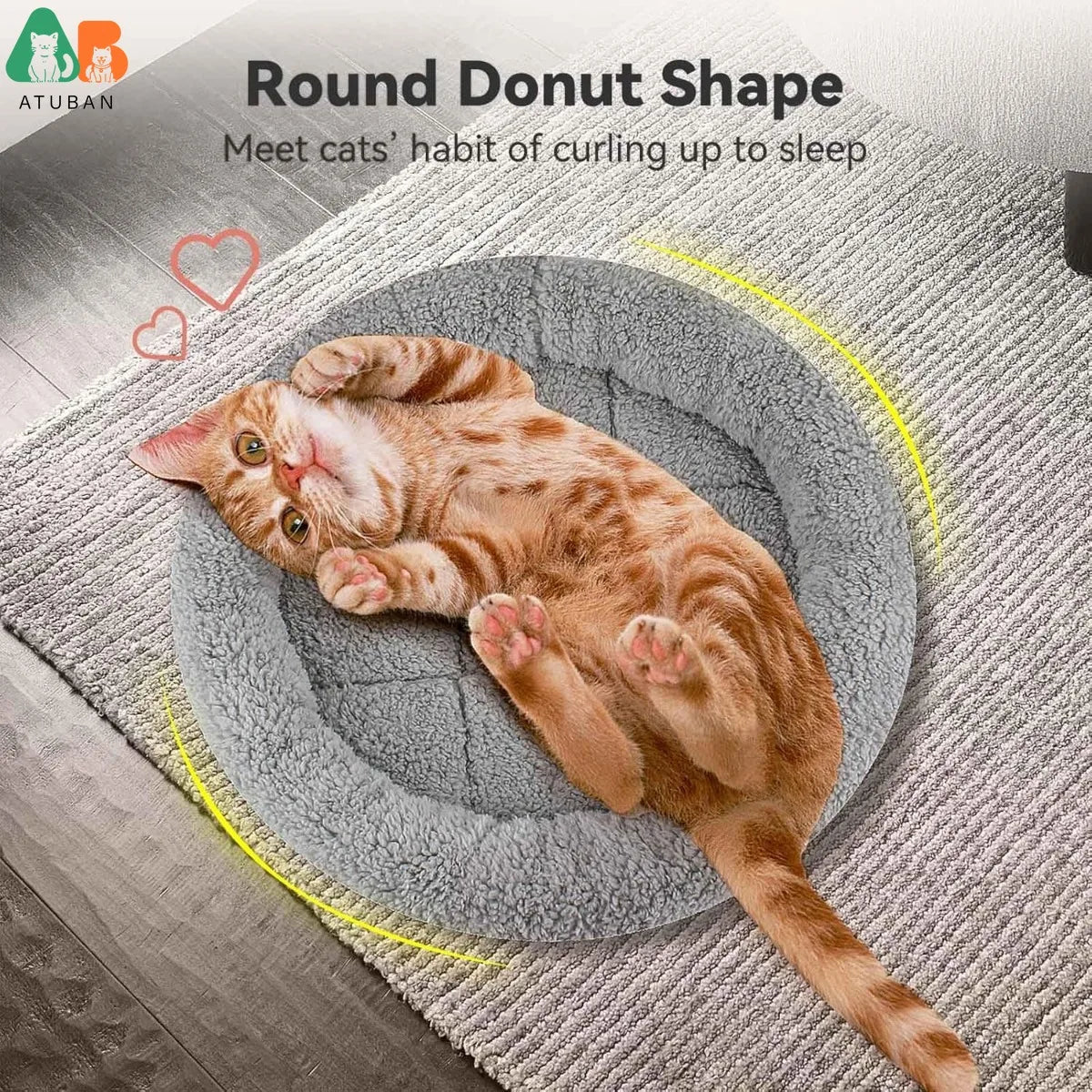 ATUBAN Cat Bed for Indoor Cats, Round Cat Bed for Curl Sleep Basic Pet Mat Wahable Bed for Small Puppy Cats Rabbit, Medium - Play Paws Toys
