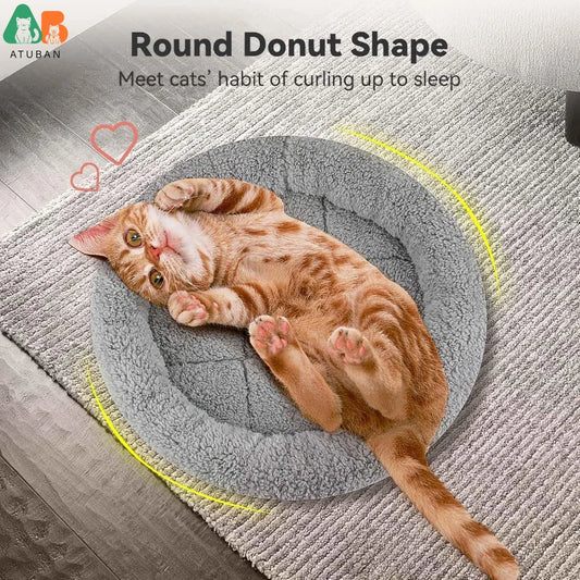 ATUBAN Cat Bed for Indoor Cats, Round Cat Bed for Curl Sleep Basic Pet Mat Wahable Bed for Small Puppy Cats Rabbit, Medium - Play Paws Toys