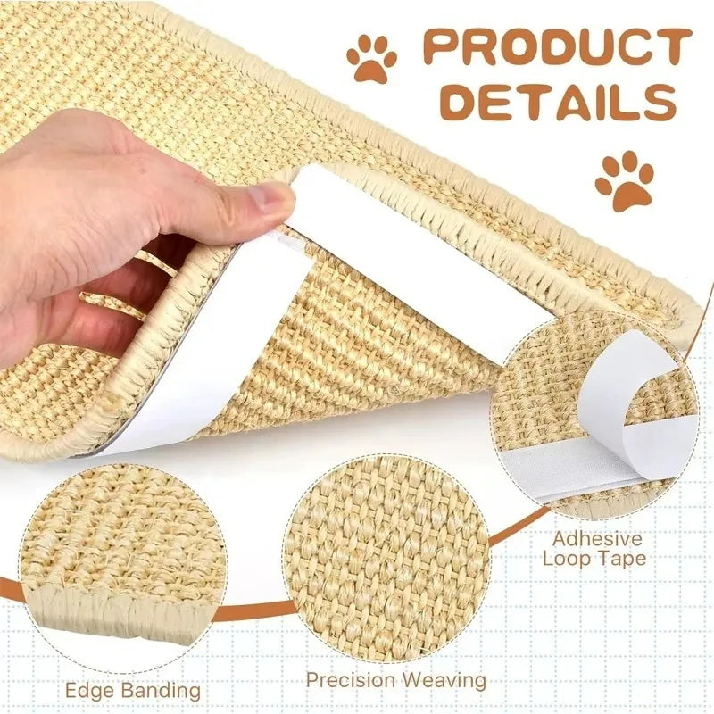 1/4PCS Cat Scratcher Mats Natural Sisal Anti-slip Cat Scratching Pads Furniture Carpet Wall Protector Pads with Textured Surface