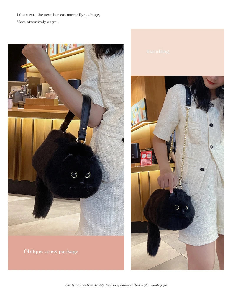 One Shoulder Bag Female Design Small Man Messenger Bag Versatile Hand Made Autumn and Winter Plush Cute Cat Bag - Play Paws Toys