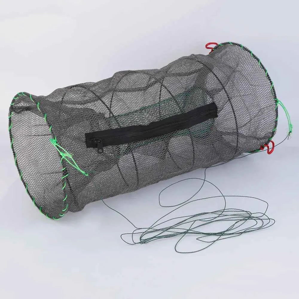 1pcs Telescopic Foldable Steel Wire Nylon Fishing Net Crayfish Crab Trap Shrimp Lobster Cage Collapsible Portable Fold Network