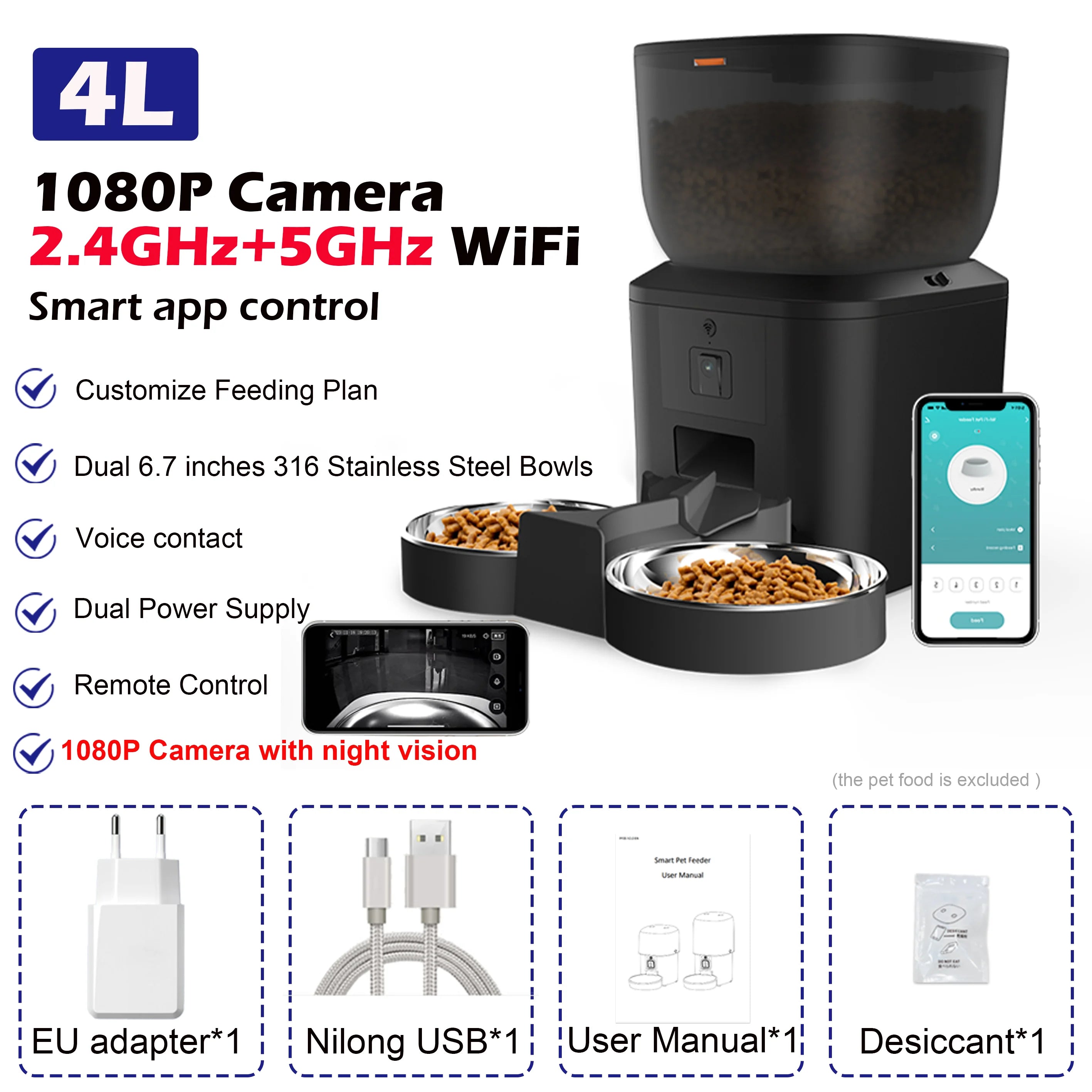 Furpipi 8L Smart Automatic Cat Feeders with 1080P HD Camera 5G WiFi Pet Feeder Tuya APP Control Smart Dog Cat Kibble Dispenser