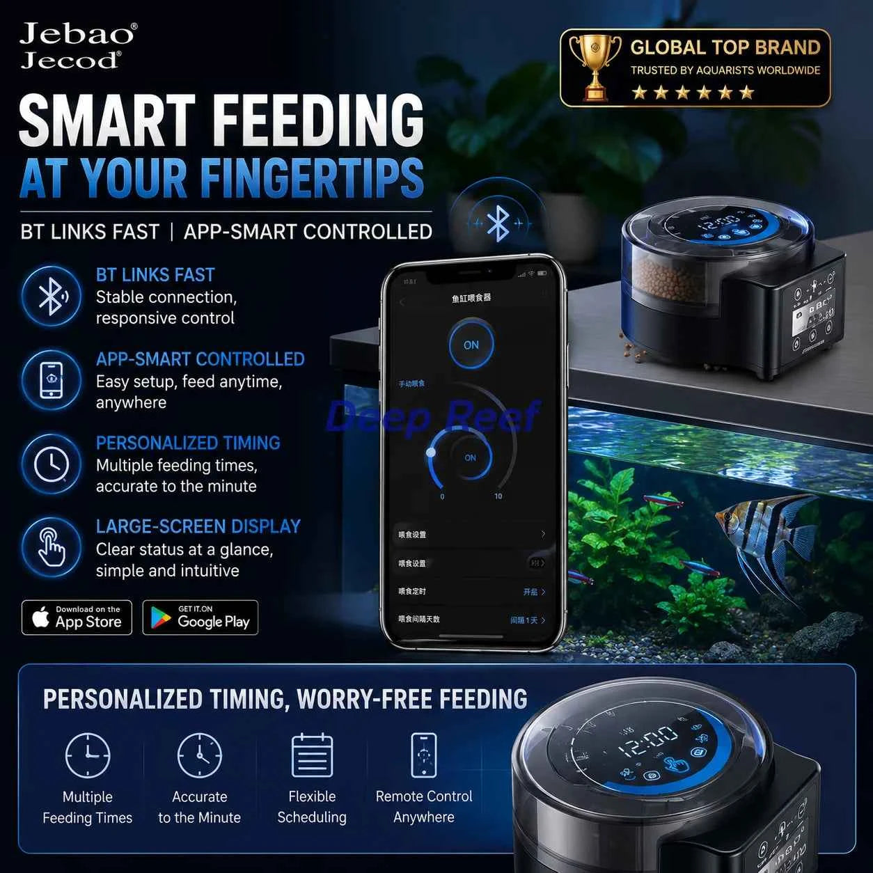 Jebao Jecod DRF15 DRF20 Automatic Fish Feeder APP Control Smart Aquarium Auto Feeder LCD Timer Food Dispenser Coral ReefFishTank
