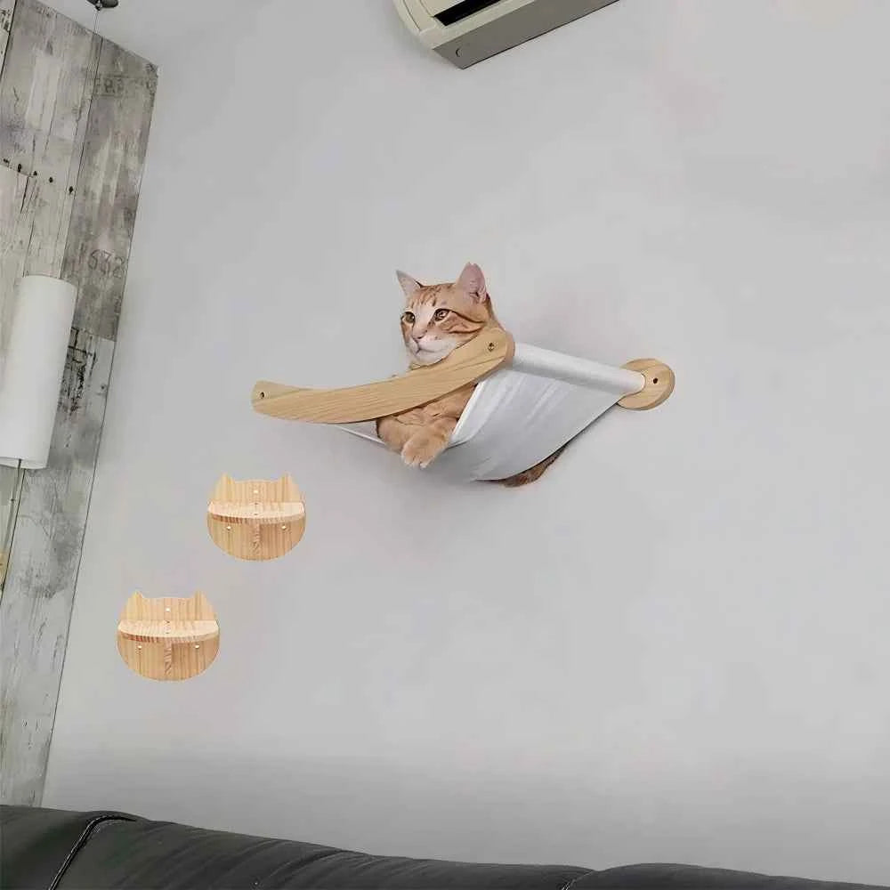 Cat Hammock and Stairway with Sisal Rope Wall Mounted Climbing Shelf Scratching Grinding Claws Toy for Kitten Cats Furniture