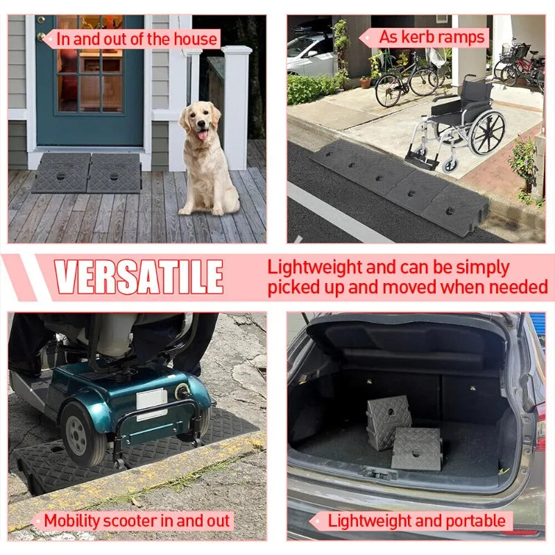 Car Driveway Ramp Kit 7/13cm Height  Portable Anti-Slip Wheel Chock Heavy Duty Threshold Ramps for Vehicle Maintenance & Loading