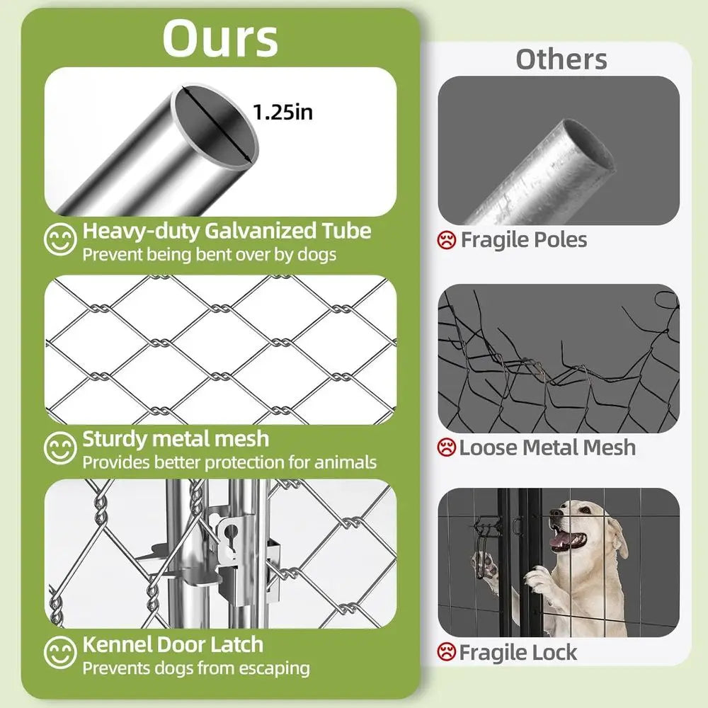 Large Outdoor Dog Kennel - Heavy Duty Enclosure with Waterproof Cover and Security Lock (93x93x63in)