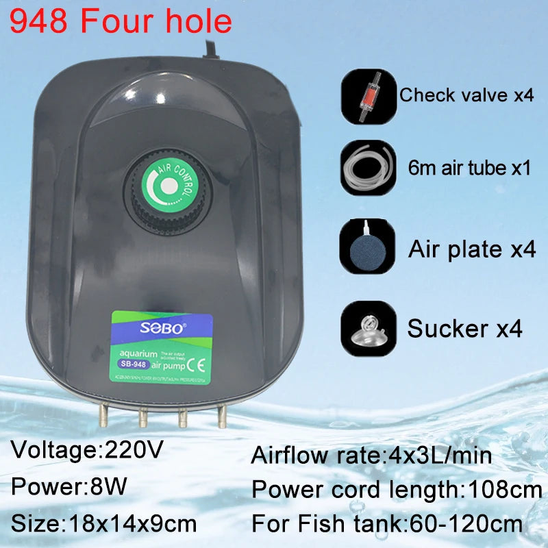 SOBO Silent Aquarium Oxygen Air Pump Fish Tank Adjustable Air Volume High Power Oxygenator Air Compressor Aerator 220v