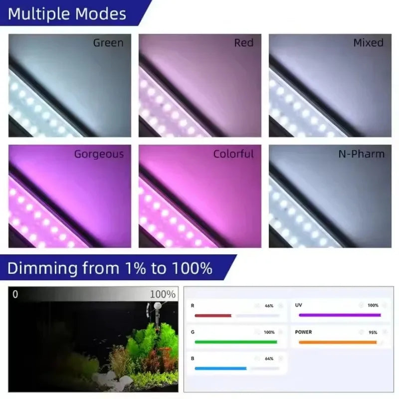 WEEK AQUA M Series RGB+UV Freshwater Planted Growing Light Water Grass Lamp Bluetooth for Aquatics Plants Aquarium
