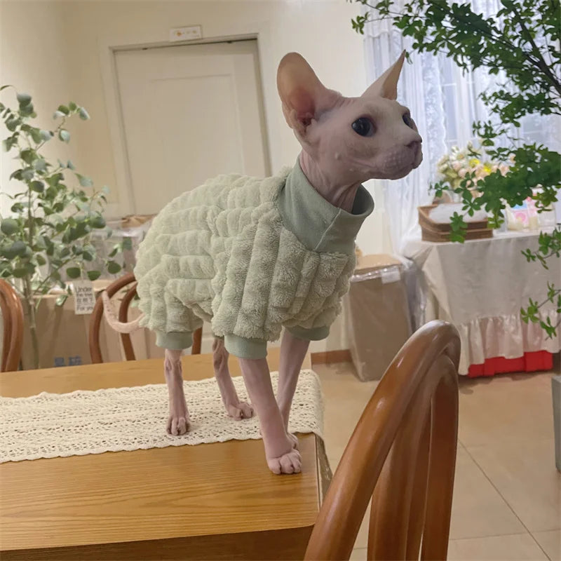 Sphynx Cat Turtleneck Winter Green Sweater Hairless Cat Clothes Thick Warm 4-legged Coat Purple Fleece Jacket for Devon Rex - Play Paws Toys