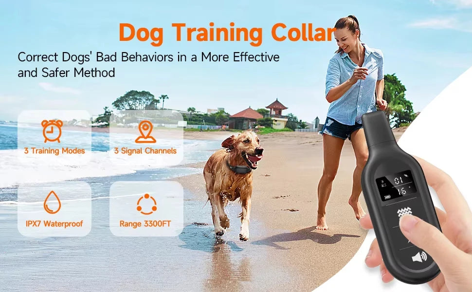 Electric Dog Training Collar Waterproof Dog Bark Collar Pet With Remote Control Rechargeable Anti Barking Device All Size Dogs