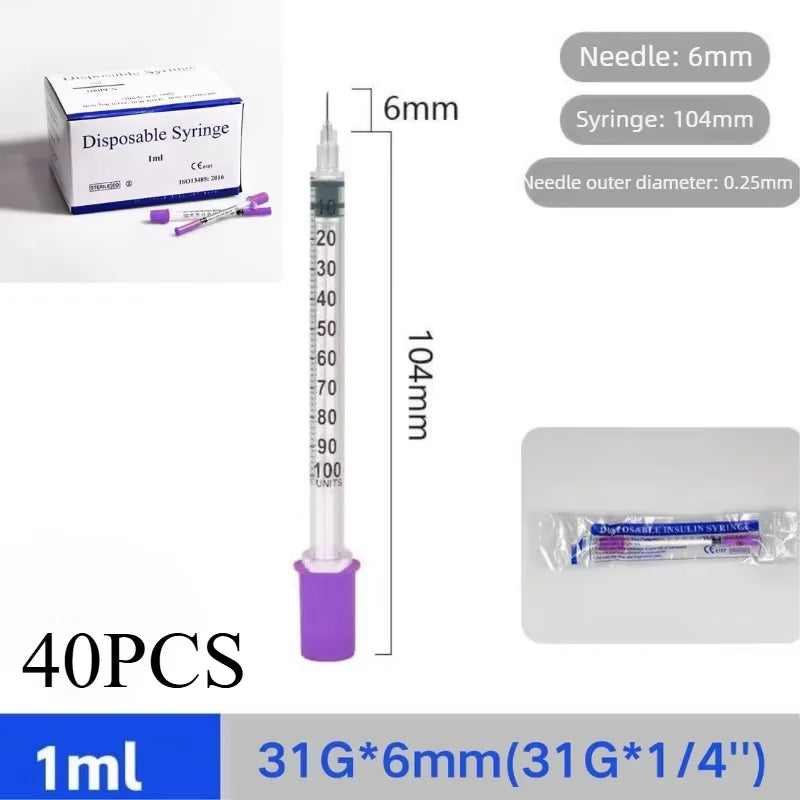 40/80PCS 0.3-1ML Disposable Plastic Veterinary Syringe Sterile Insulin Syringe with Orange Cap Needles for Pet Farm Animal Use