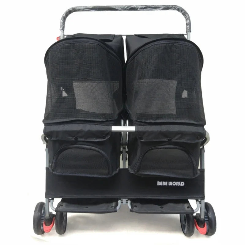 Multifunctional pet car Ultra-light two-seater pet buggy Detachable and washable trolley Universal pet car for cats and dogs - Play Paws Toys